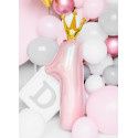 Balon Folie Cifra 1, 37x100cm, roz deschis cu coroană