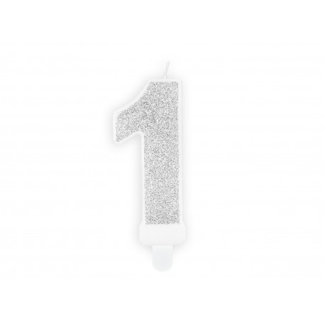 Lumânare aniversară Numărul 1, argintie, 7cm Lumânare aniversară Numărul 1, argintie, 7cm
