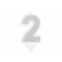 Lumânare aniversară Numărul 2, argintie, 7cm