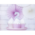 Lumânare aniversară Numărul 2, argintie, 7cm