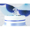 Lumânare aniversară Numărul 3, argintie, 7cm