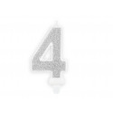 Lumânare de Aniversare Numărul 4, argintie, 7cm