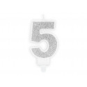 Lumânare aniversară Numărul 5, argintie, 7cm