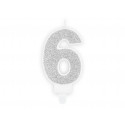 Lumânare aniversară Numărul 6, argintie, 7cm