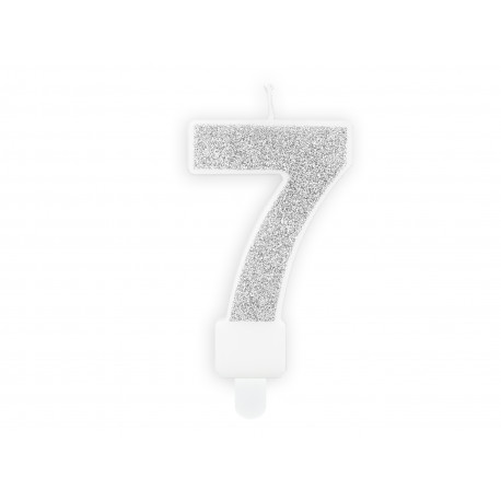 Lumânare aniversară Numărul 7, argintie, 7cm