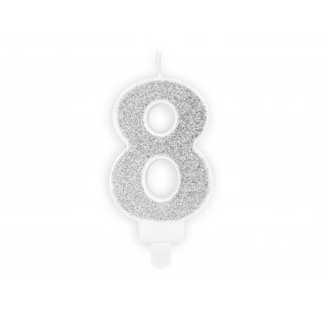 Lumânare aniversară Numărul 8, argintie, 7cm