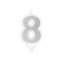 Lumânare aniversară Numărul 8, argintie, 7cm