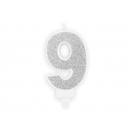 Lumânare aniversară Numărul 9, argintie, 7cm