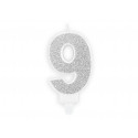 Lumânare aniversară Numărul 9, argintie, 7cm