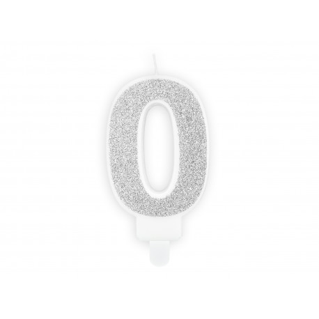 Lumânare aniversară Cifra 0, argintie, 7cm