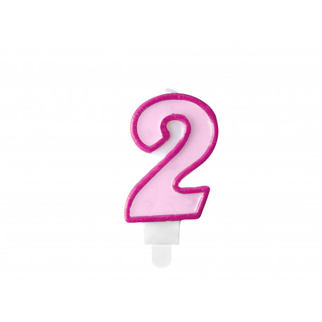 Lumânare aniversară Numărul 2, roz, 7cm