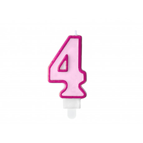Lumânare aniversară Numărul 4, roz, 7cm