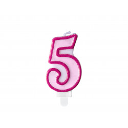 Lumânare aniversară Numărul 5, roz, 7cm