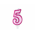 Lumânare aniversară Numărul 5, roz, 7cm