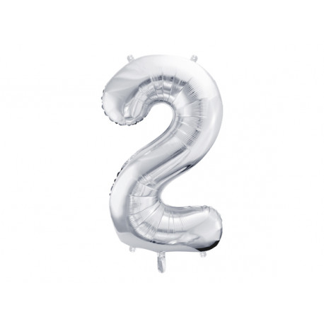 Balon folie Cifra 2, 86cm, argintiu