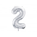 Balon folie Cifra 2, 86cm, argintiu