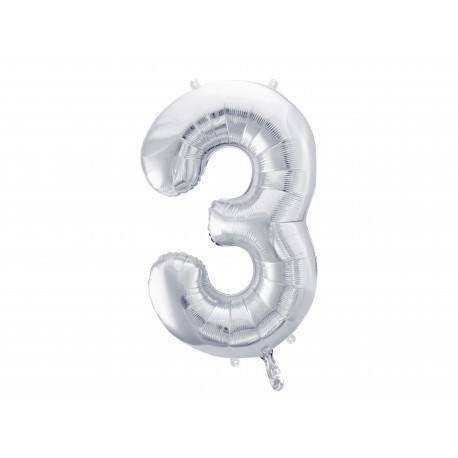 Balon folie cifra 3, 86cm, argintiu
