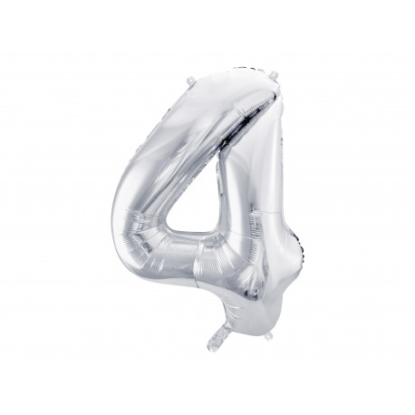 Balon Folie Cifra 4, 86cm, argintiu