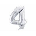 Balon Folie Cifra 4, 86cm, argintiu