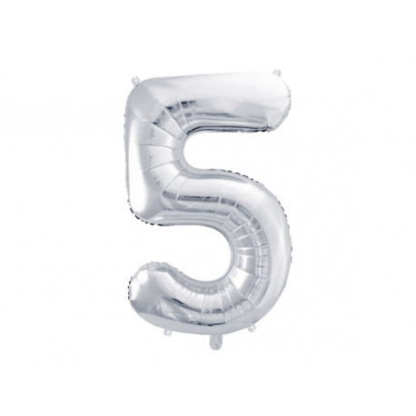 Balon Folie Cifra 5, 86cm, argintiu