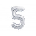 Balon Folie Cifra 5, 86cm, argintiu
