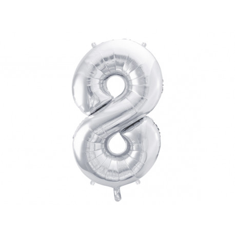 Balon folie Numărul 8, 86cm, argintiu