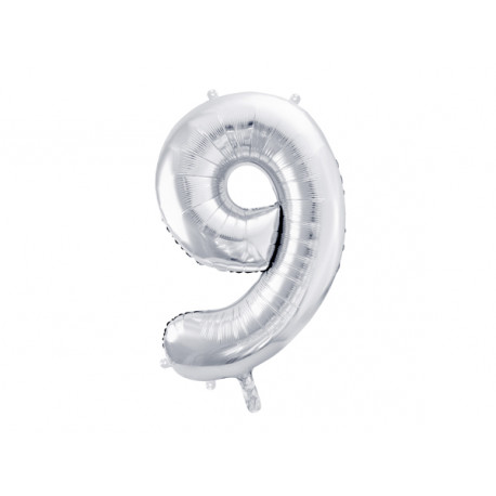 Balon folie Numărul 9, 86cm, argintiu
