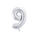 Balon folie Numărul 9, 86cm, argintiu