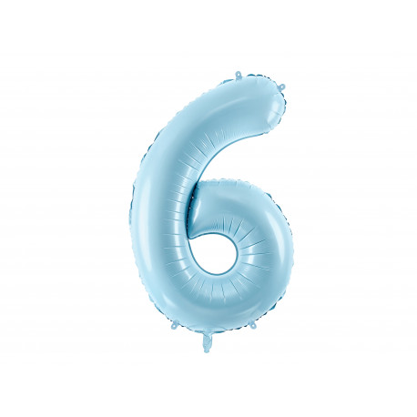 Balon folie Cifra 6, 86cm, Albastru Deschis