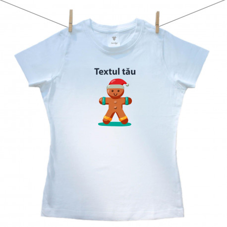 Tricou pentru femei cu mânecă scurtă Moș Nicolae cu text personalizat