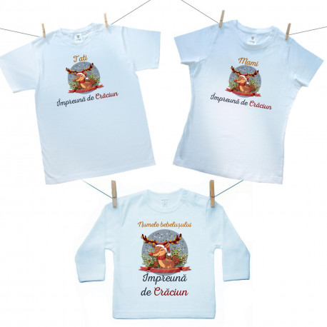 Set de familie (tricou cu mânecă lungă) Împreună de Crăciun