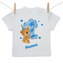 Tricou cu mânecă scurtă Am 1 an cu ursuleț pentru băieței