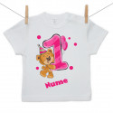 Tricou cu mânecă scurtă Am 1 an cu ursuleț pentru fetițe