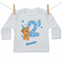 Tricou cu mânecă lungă Am 2 ani cu ursuleț pentru băieței