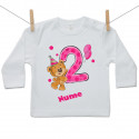 Tricou cu mânecă lungă Am 2 ani cu ursuleț pentru fetițe