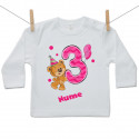 Tricou cu mânecă lungă Am 3 ani cu ursuleț pentru fetițe