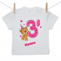 Tricou cu mânecă scurtă Am 3 ani cu ursuleț pentru fetițe