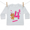 Tricou cu mânecă lungă Am 4 ani cu ursuleț pentru fetițe