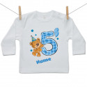Tricou cu mânecă lungă Am 5 ani cu ursuleț pentru băieței