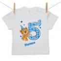 Tricou cu mânecă scurtă Am 5 ani cu ursuleț pentru băieței