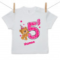 Tricou cu mânecă scurtă Am 5 ani cu ursuleț pentru fetițe
