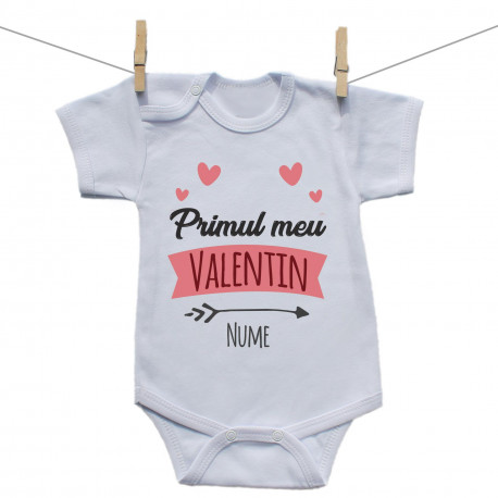 Body cu mânecă scurtă Primul meu Valentin cu inimioară