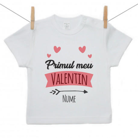 Tricou cu mânecă scurtă Primul meu Valentin cu inimioară