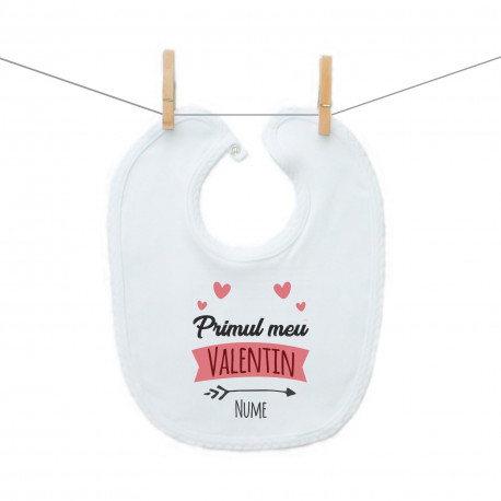 Bavetă cu capse Primul meu Valentin cu inimioară Bavetă cu capse Primul meu Valentin cu inimioară