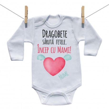 Body cu mânecă lungă Dragobete sărută fetele. Încep cu Mami!