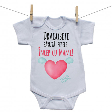 Body cu mânecă scurtă Dragobete sărută fetele. Încep cu Mami!