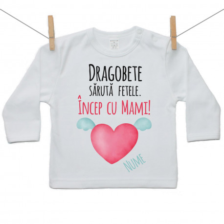 Tricou cu mânecă lungă Dragobete sărută fetele. Încep cu Mami!