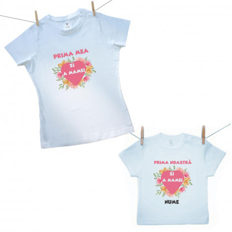 Set familie (tricou cu mânecă scurtă) Prima noastră Zi a Mamei