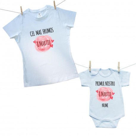 Set familie (body cu mânecă scurtă) Primul nostru 8 Martie