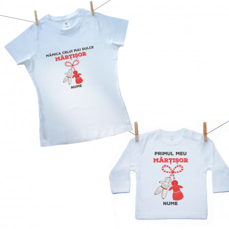 Set familie (tricou cu mânecă lungă) Mămica și cel mai dulce Mărțișor